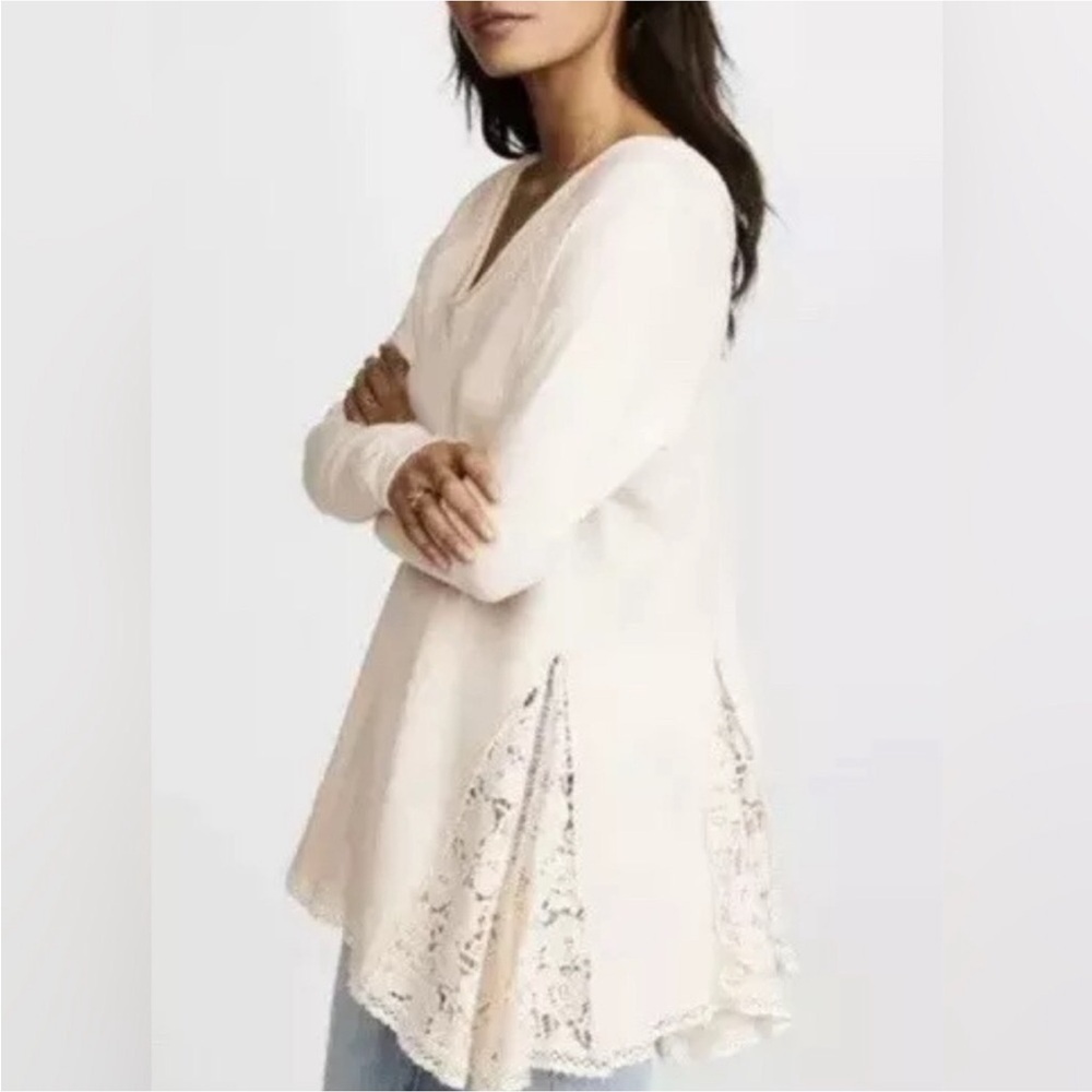 Free People No Frills Pullover Lace Godet Sweatshirt Trapeze Sweater L PTP 23”